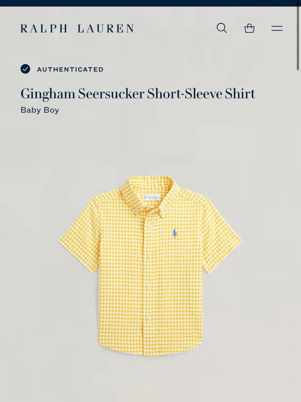 Ralph Lauren Yellow Gingham Short-Sleeve Button-Down baby